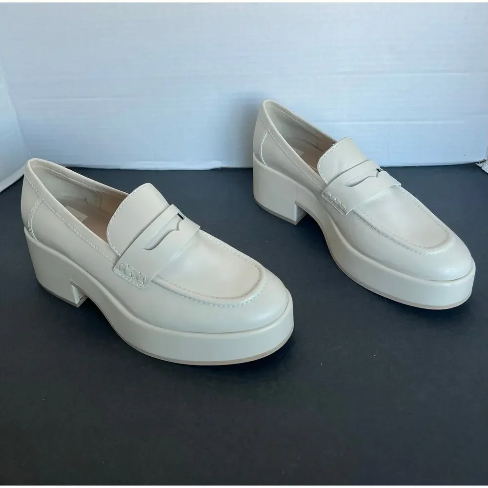 NWT Dolce Vita Yanni Cream Leather Platform‎ Penny Loafer Slip On Shoes Sz 8.5